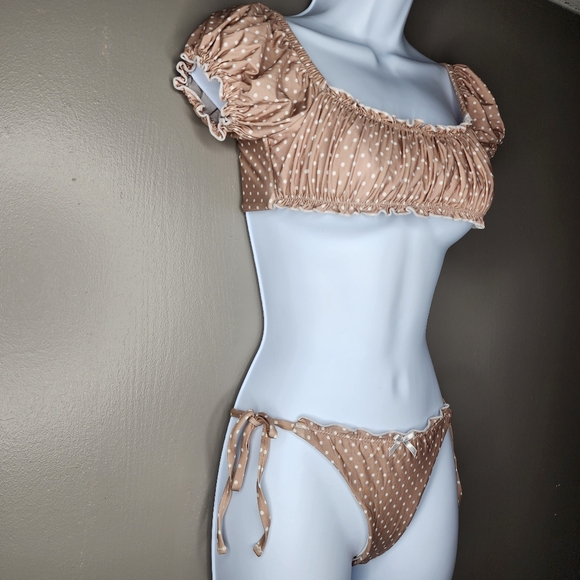 B SWIM Elizabeth Turner Polka Dot Short Sleeve Harper Bralette Bikini.Sz: XS - Picture 2 of 13